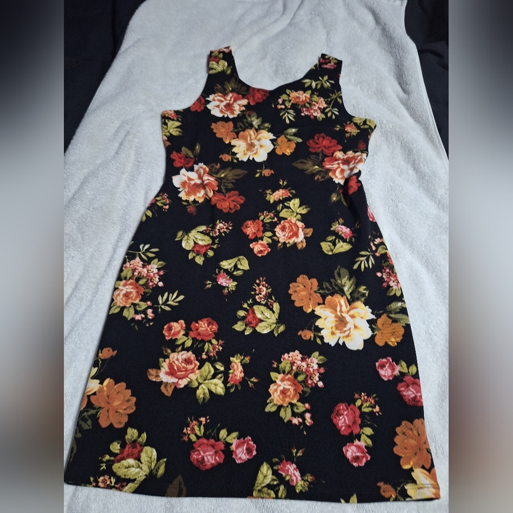 Ambiance Asymmetrical Dress - Black with Floral Print